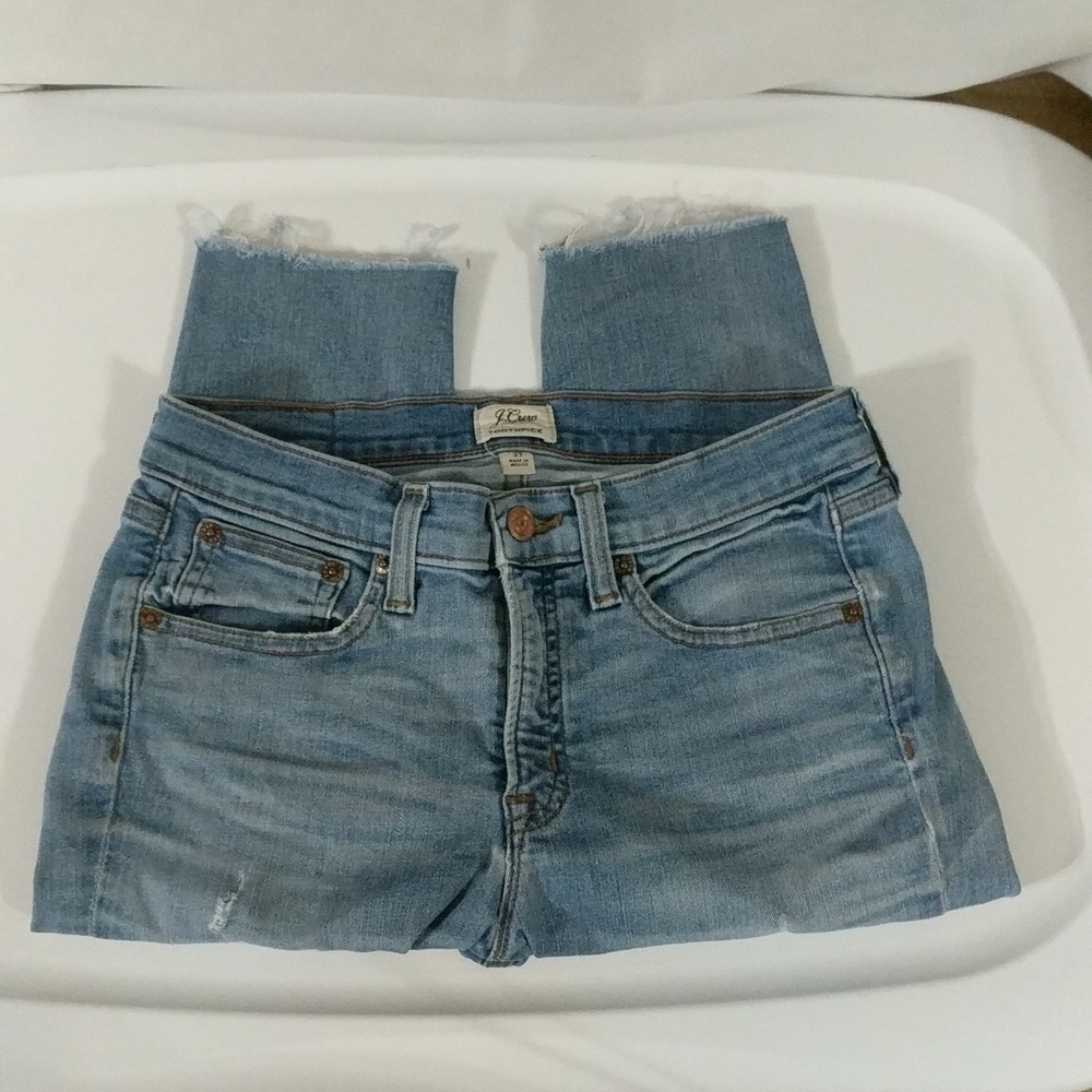 J Crew Toothpick Light Wash Raw Hem Distressed - size 27 - 27.5" Inseam